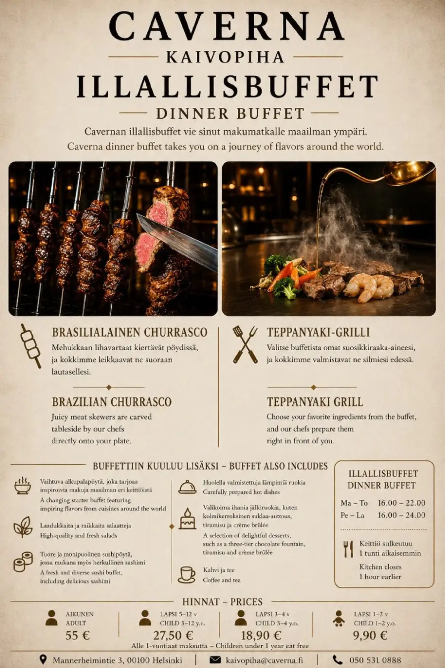 Caverna Kaivopiha illallisbuffet